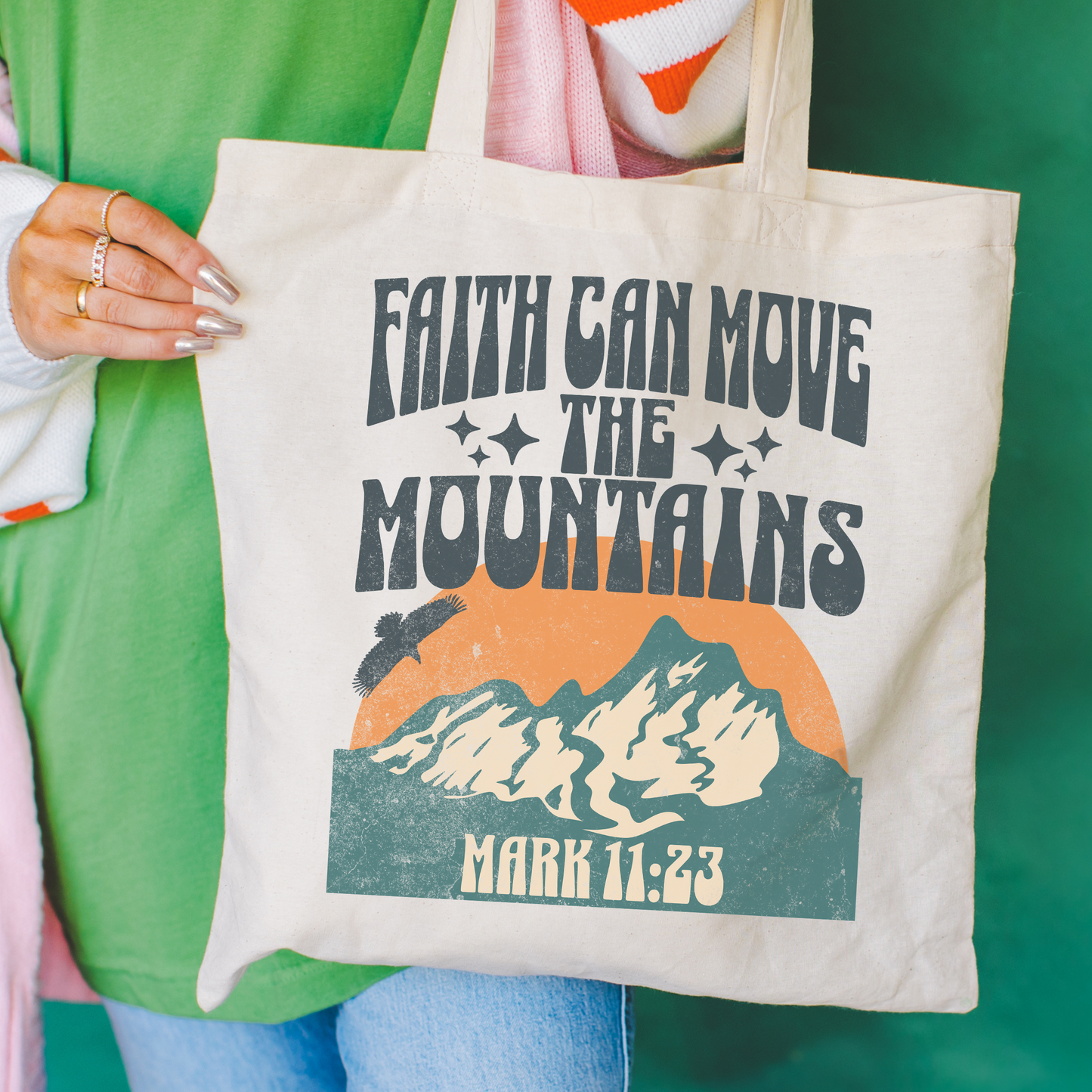 Faith Moves Mountains Christian Tote Bag