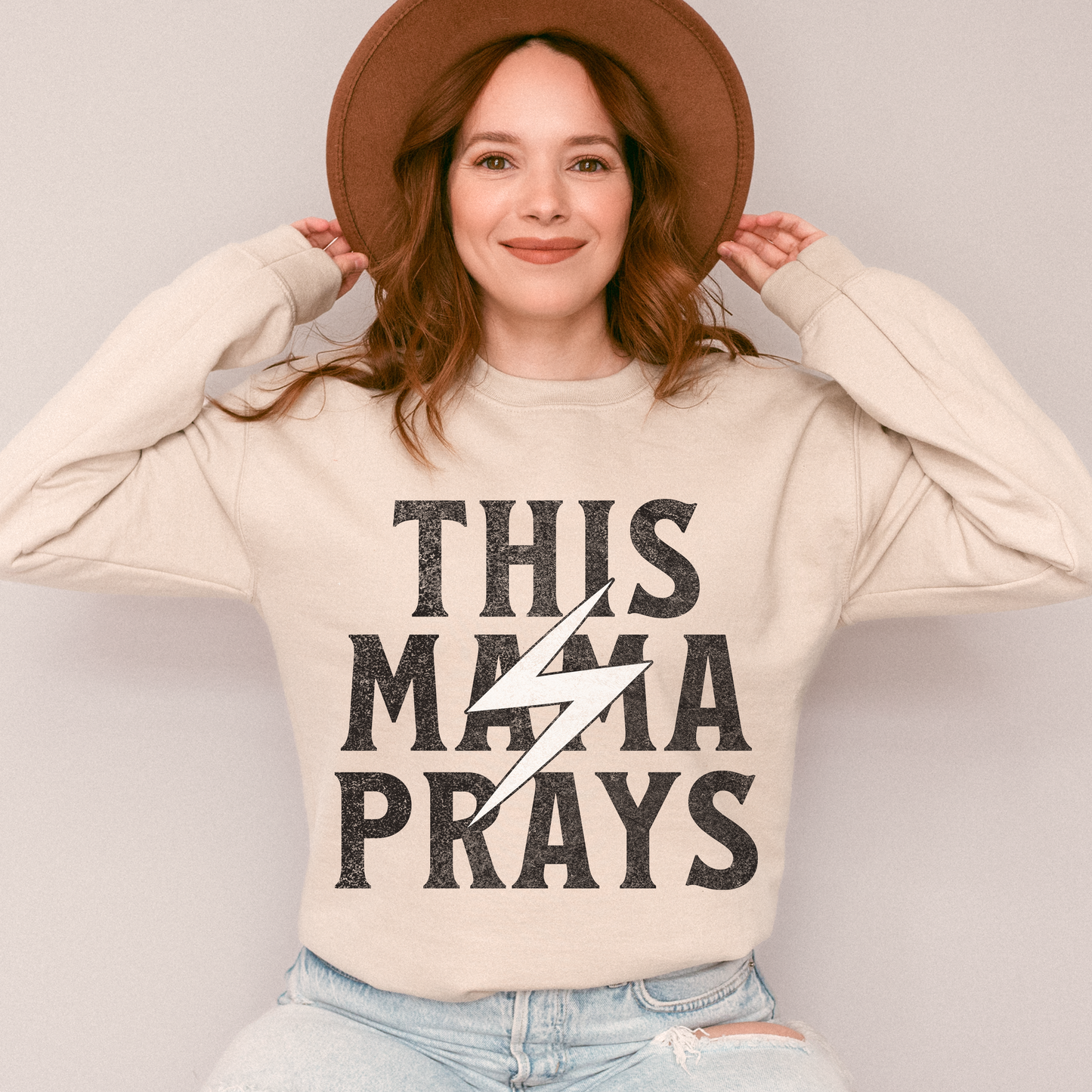 This Mama Prays Christian Crewneck Sweatshirt