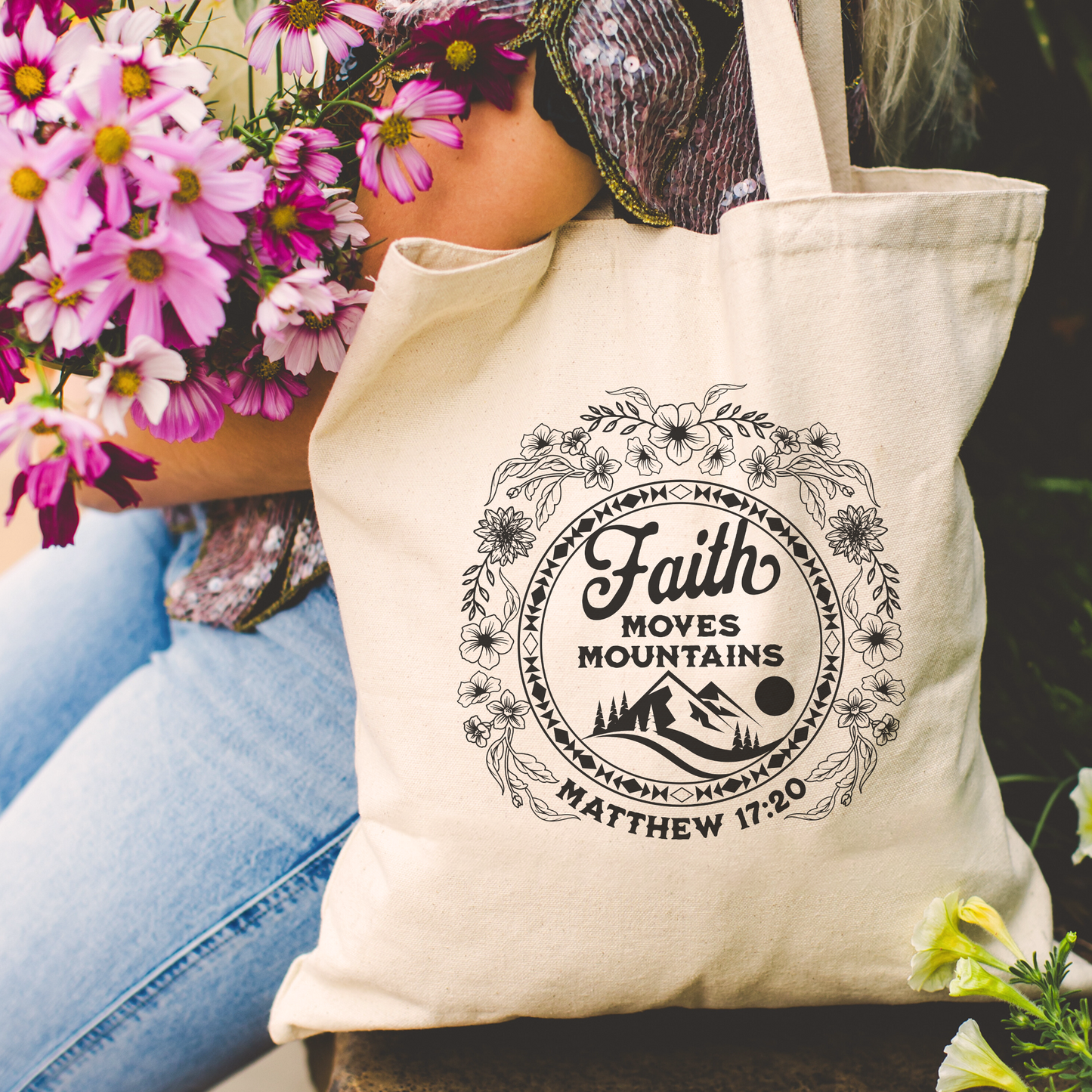 Faith Moves Mountains Christian Tote Bag